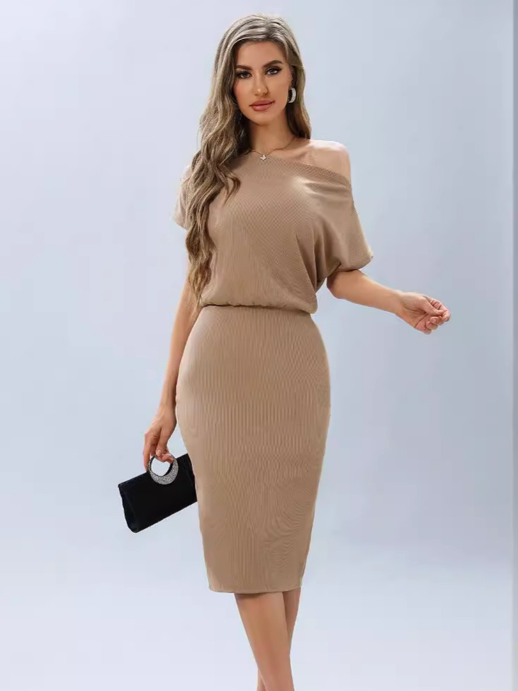 2024 Summer New Cross-border European and American Women's dress Amazon Solid Color Pit Collar Waist Hip Skirt
