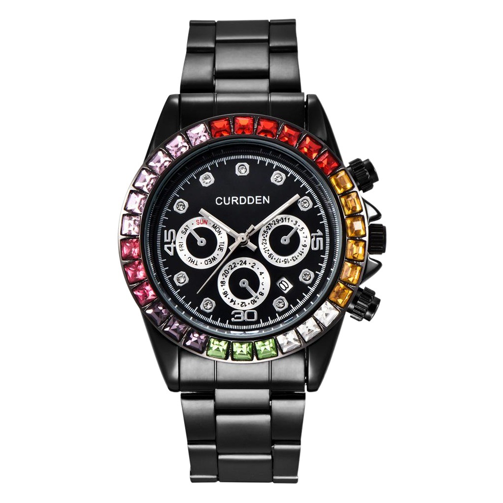 Huaqiangbei New Brand Watch Men's Fashion Stainless Steel Strap Diamond Calendar Quartz Watch Men's One-Piece Hair