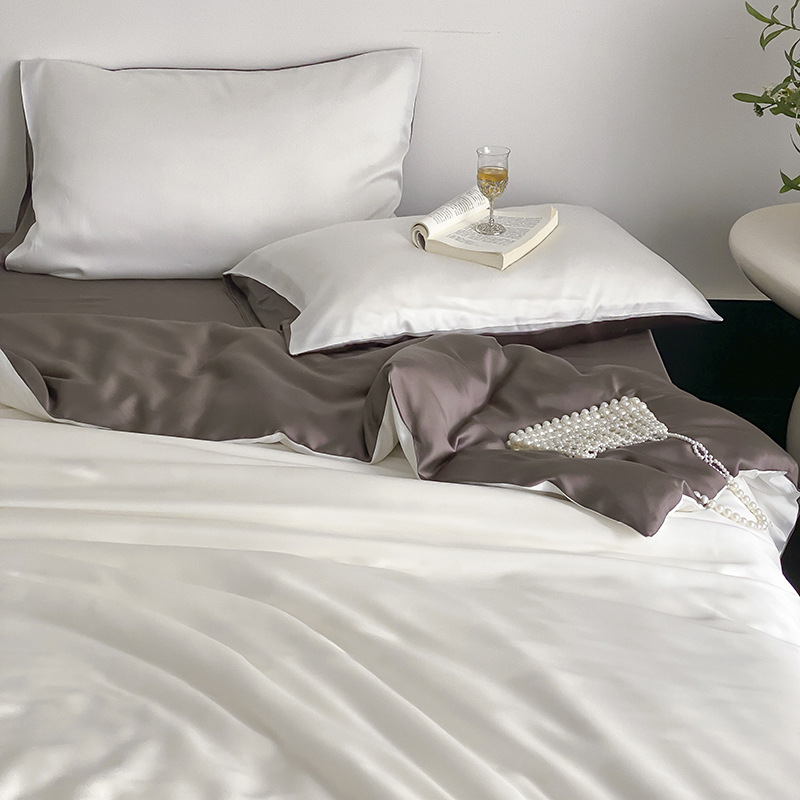 Picture of Summer Light Luxury Solid Color Ice Silk Four-piece Set Class A Cool Bed Sheet Quilt Cover Dormitory Three-piece Set Bed Cover Gift for Hair 4