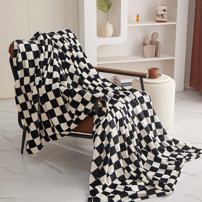 Picture of New Checkerboard Flannel Blanket Thickened Milk Blanket Coral Fleece Nap Blanket Foreign Trade Gift Blanket Wholesale