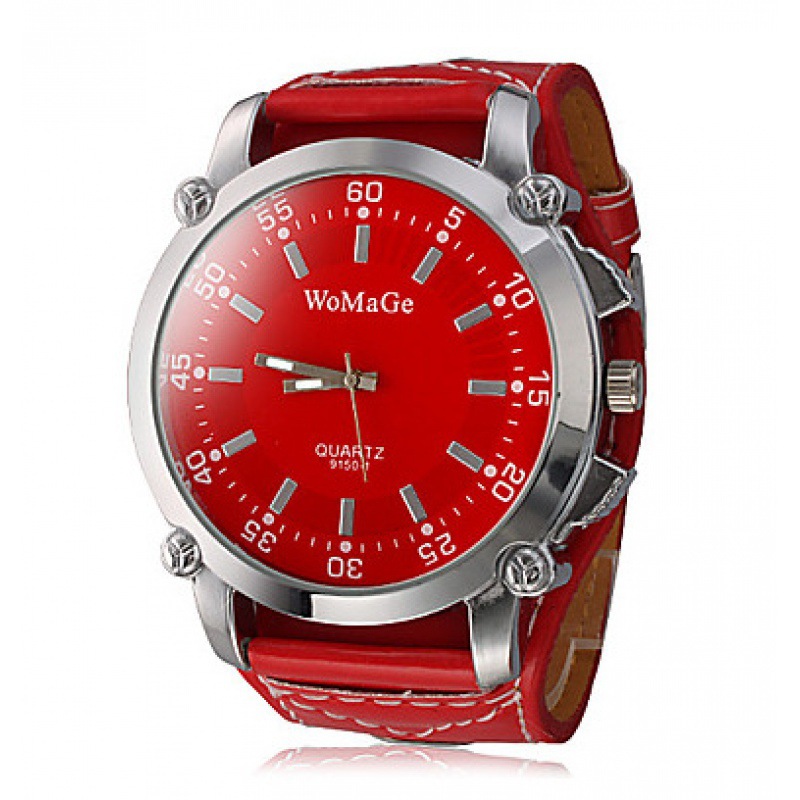 Picture of Fashionable Versatile Men's Leather Strap Watch, Womage Large Dial Quartz Wristwatch, Casual Student Watch with Large Dial Design