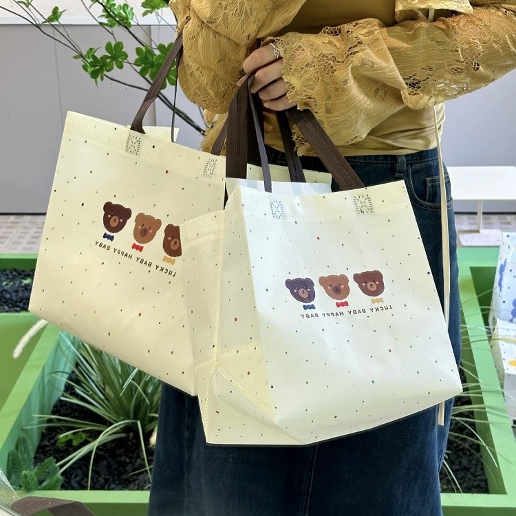 in stock Thickened Printable logo Bear Nezha Children's Holiday Gift Non-woven Handbag Maternal and Infant Stationery Suitable