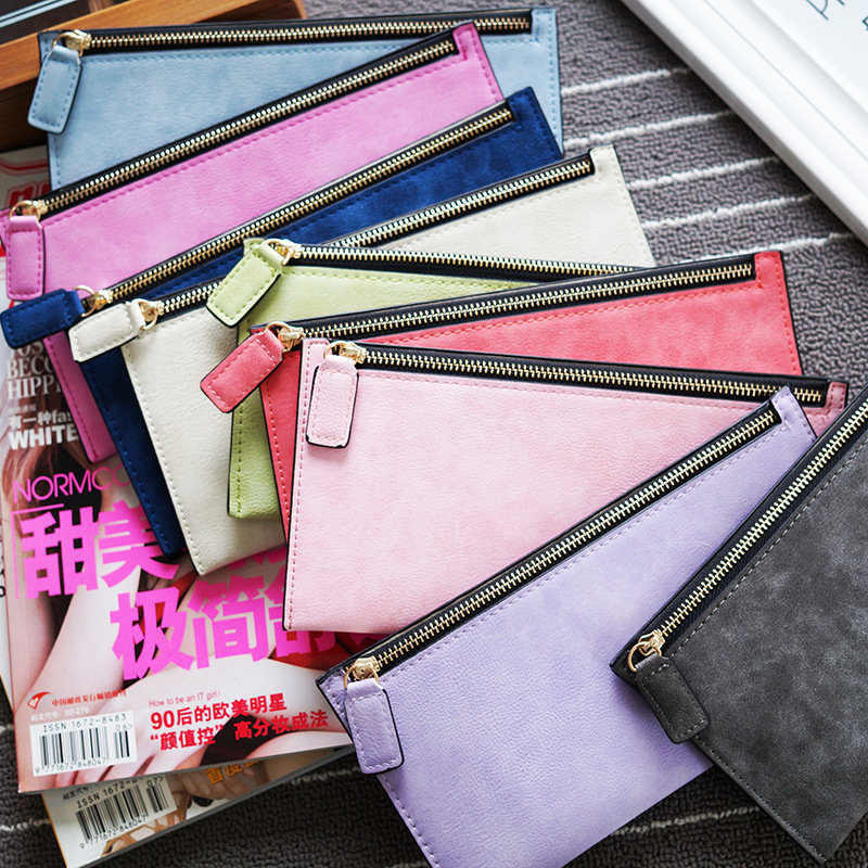 European and American Simple Frosted Long Wallet Women's Thin Zipper Wallet Clutch Student Wallet Mobile Phone Bag Trendy Card Bag