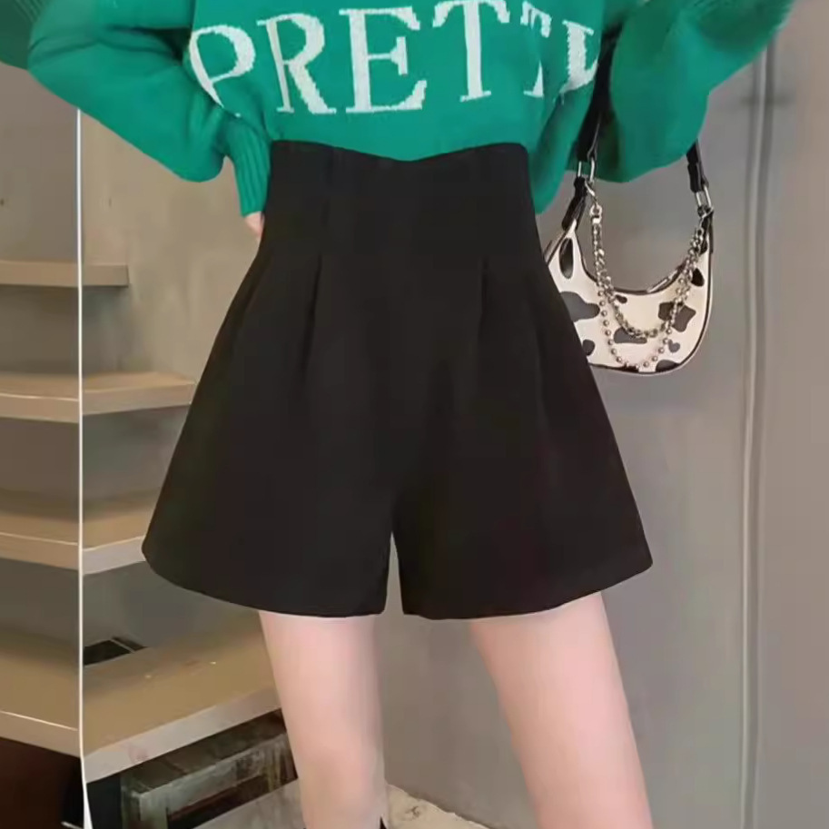 Woolen Outwear Pants Wide Leg Short Pants Women's Spring and Autumn 2023 New Explosions High Waist Slimming Casual Hot Pants