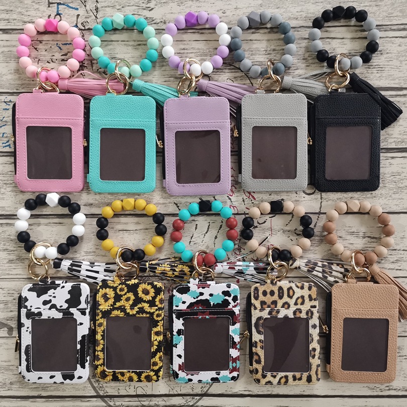 Amazon Pu Id Card Holder Bus Card Holder Silicone Bracelet Women's Small Wallet Silicone Bead Bracelet Multi-Layer Wallet
