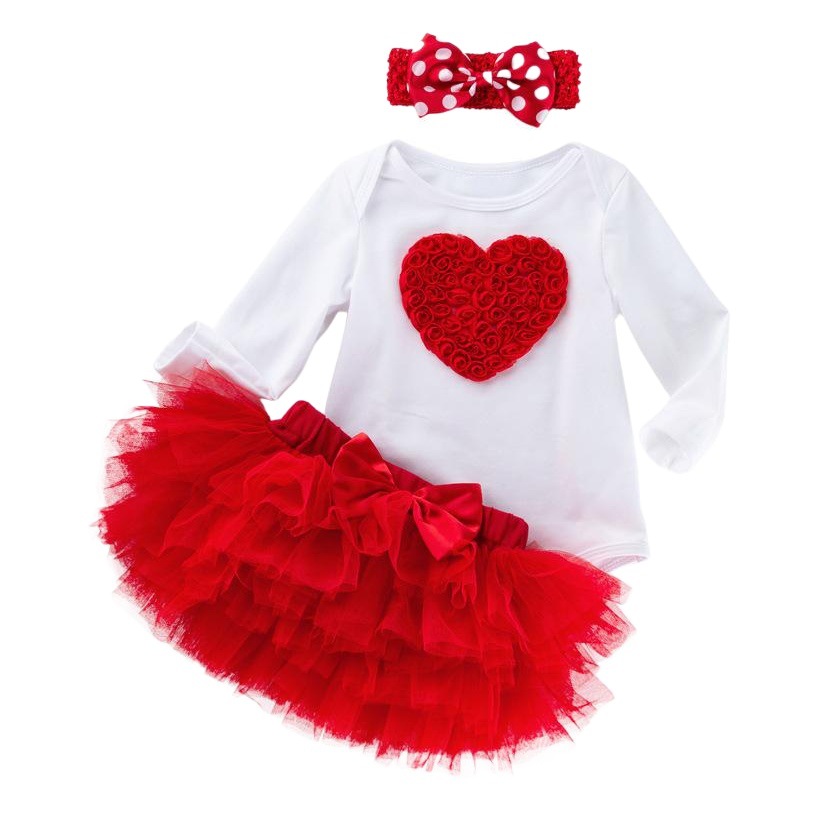 Cross-border Newborn Costume Baby Girl Mother's Day Long-sleeved Love Harper Princess Dress Mesh Skirt Set