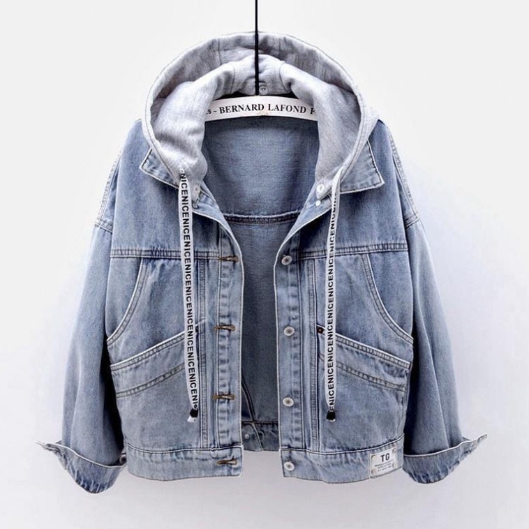 Southeast Asia Foreign Trade New Korean Style Hooded Denim Jacket Women's Short Fashion Jacket with Large Pocket Casual Top