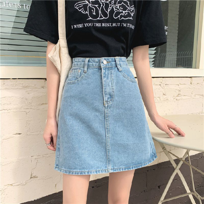 Picture of Summer Korean-style ins Black Grey High Waist Small Denim Skirt Women's All-match Slimming Hip A- line Short Skirt Trendy
