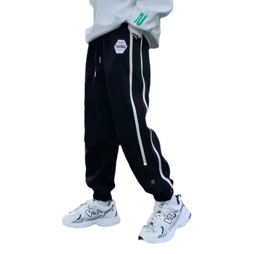 Boys' Pants Children's Pants Spring and Autumn 2023 New Boys fleece-lined Middle and Big Children's Autumn and Winter Leisure Sports Pants Trendy