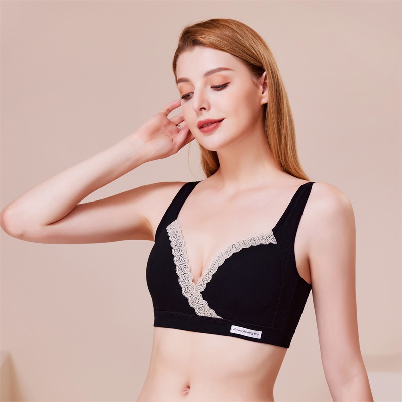 Picture of Nursing Bra Cross-Shaped Lace No Steel Ring Comfortable Push-Up Pregnancy and Postpartum Convenient Breastfeeding Nursing Bra Thin