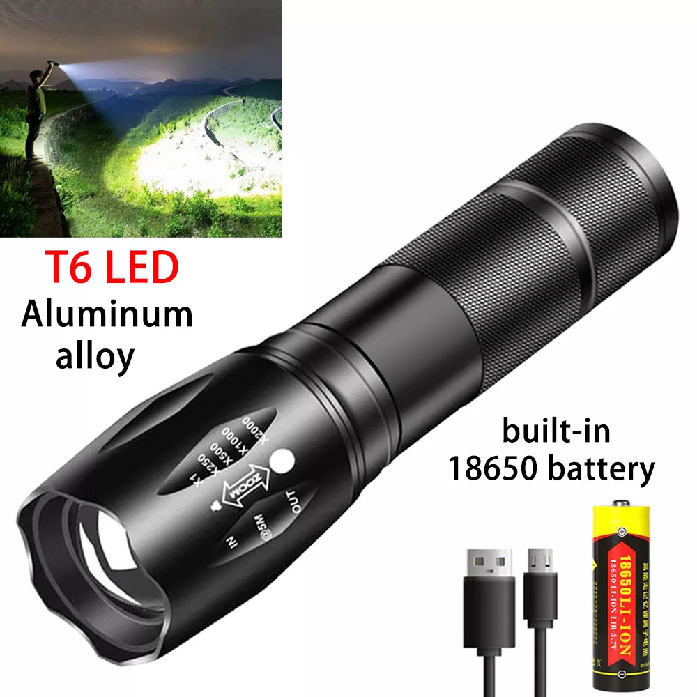 Cross-border T6 aluminum alloy portable flashlight led outdoor long-range USB charging mini zoom strong light small flashlight