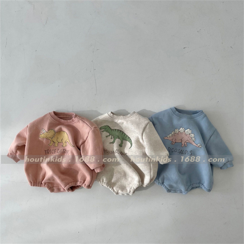 Ins Korean Style Baby 2023 Winter Jongsuit Unisex Baby Cute Dinosaur Fleece Bag Fat Clothes