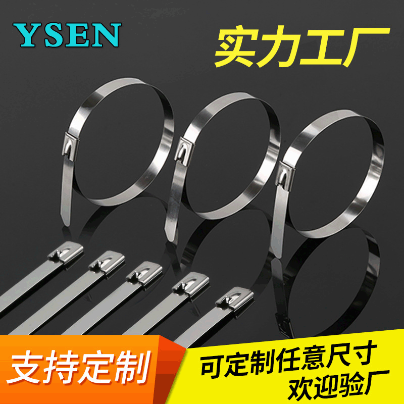 Factory wholesale 201 stainless steel cable ties 4.6~19mm white steel ball self-locking metal Marine hoop cable ties