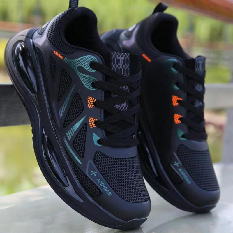 Autumn leather black bottom work shoes air cushion all black sneaker leather waterproof men's shoes spell more generation hair cross-border