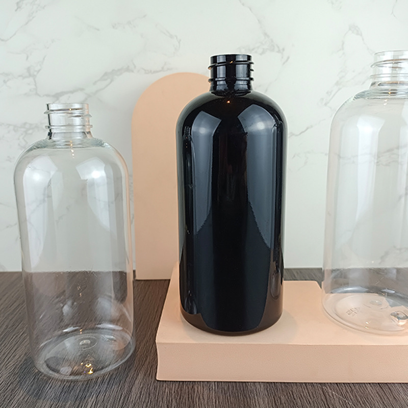 Factory direct 28 teeth 500mlpet bottle transparent brown shampoo lotion travel packaging hotel set bottle