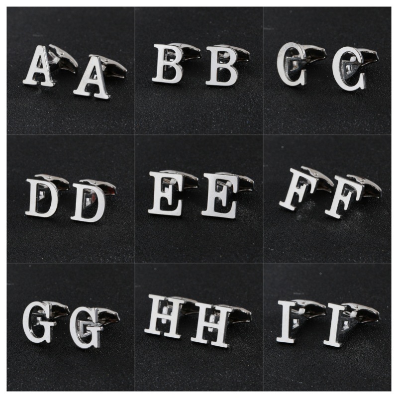 Picture of Cross-Border Specially Designed for Silver 26 English Letters Glossy Men's Cufflinks Manufacturer Wholesale Personalized French Shirt Cufflinks