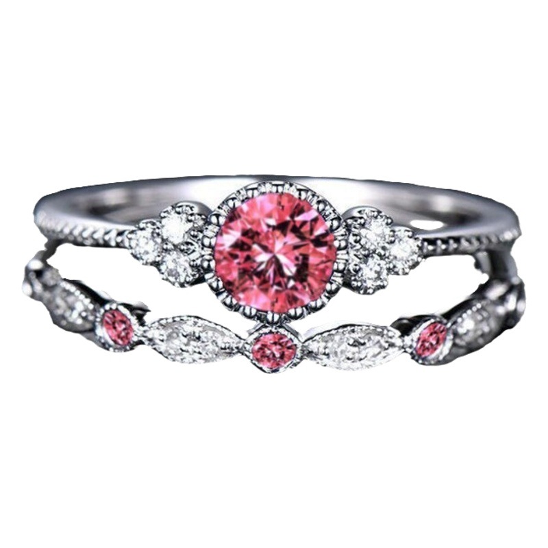 Wish New Ring Fashion Zircon Women's Ring Two-Piece Set Micro-Set Emerald Stone Ring Jewelry Wholesale