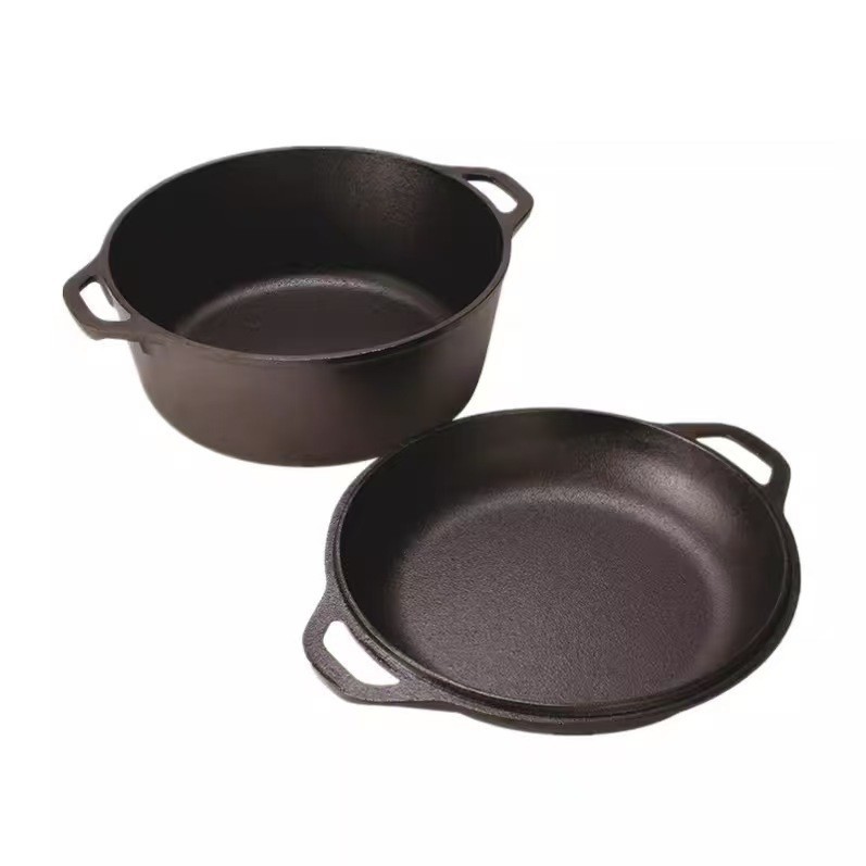 Korean Cast Iron Pot Thickened Cast Iron Dual-purpose Pot Outdoor BBQ Frying Pan European Bao Pot Uncoated Extra High Pig Iron Stew Pan