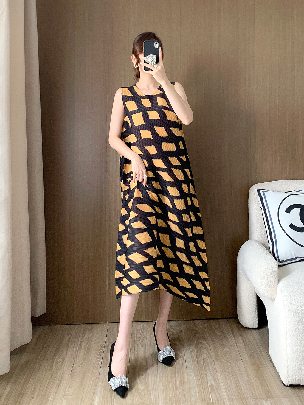 Miyake Special Cabinet dress Summer Women's New Design Sense A- line Skirt Loose Slimming plus size Pleated Skirt