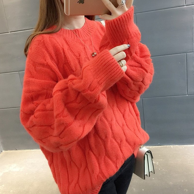 2024 New Arrival Harajuku Sweater Coat Women's Fresh Sweet Mid-length Thickened Winter Loose Korean Round Neck Autumn Wear