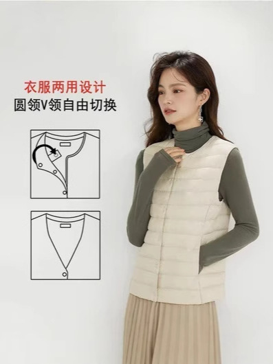Picture of Autumn and Winter New Lightweight down Jacket Women's Liner Vest Short Round Neck Inner Wear Collarless Lightweight Bottoming Pure Color Vest