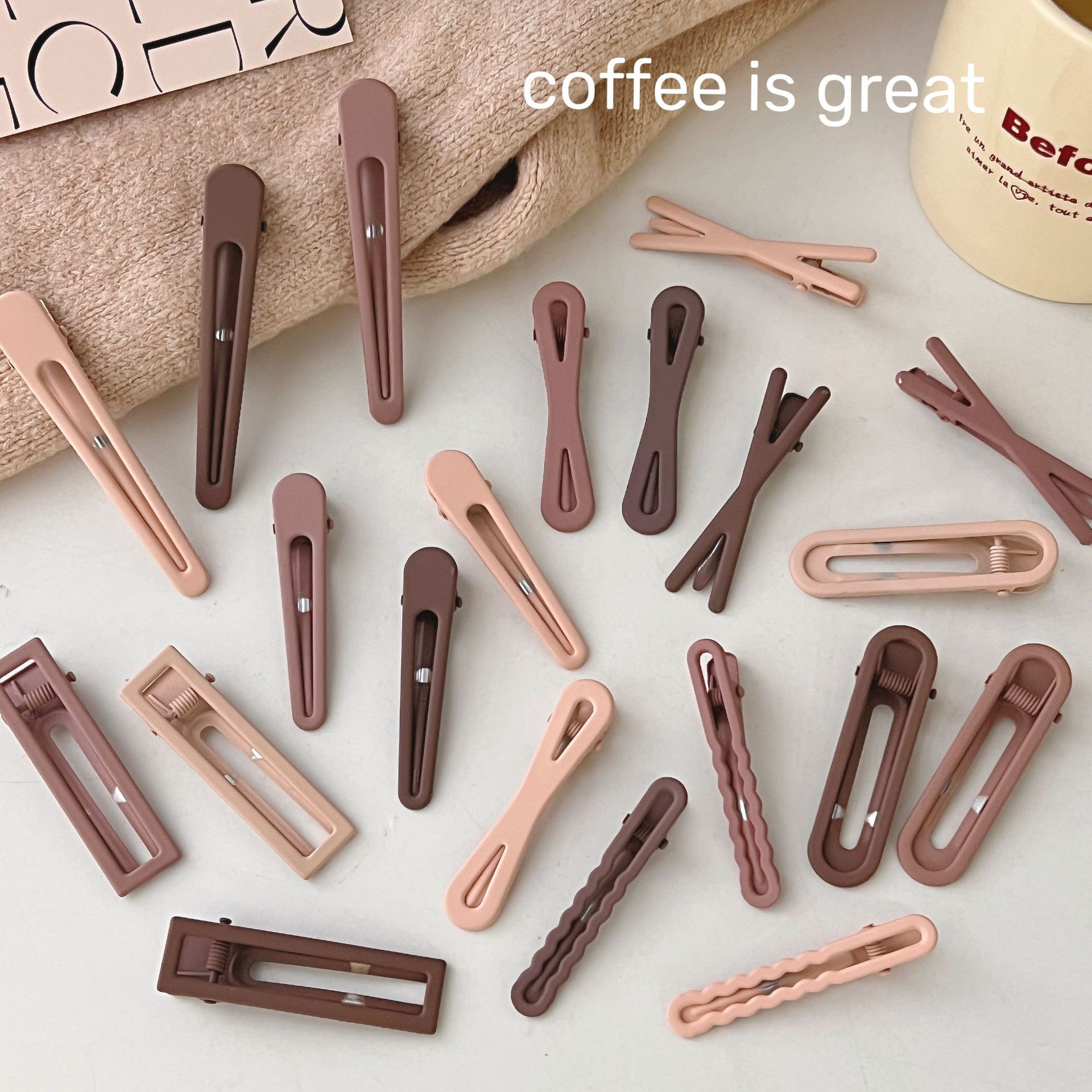 milk brown Seamless Hairpin Women's Side Fringe Clip Headwear High-grade Broken Hair Hairpin Metal One-character Clip Side Clip