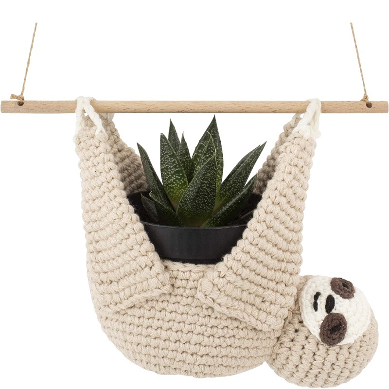2025 Amazon Best-Selling Sloth Bear Pendant Hand-Knitted Succulent Flower Pot Balcony Desk Hanging Ornaments