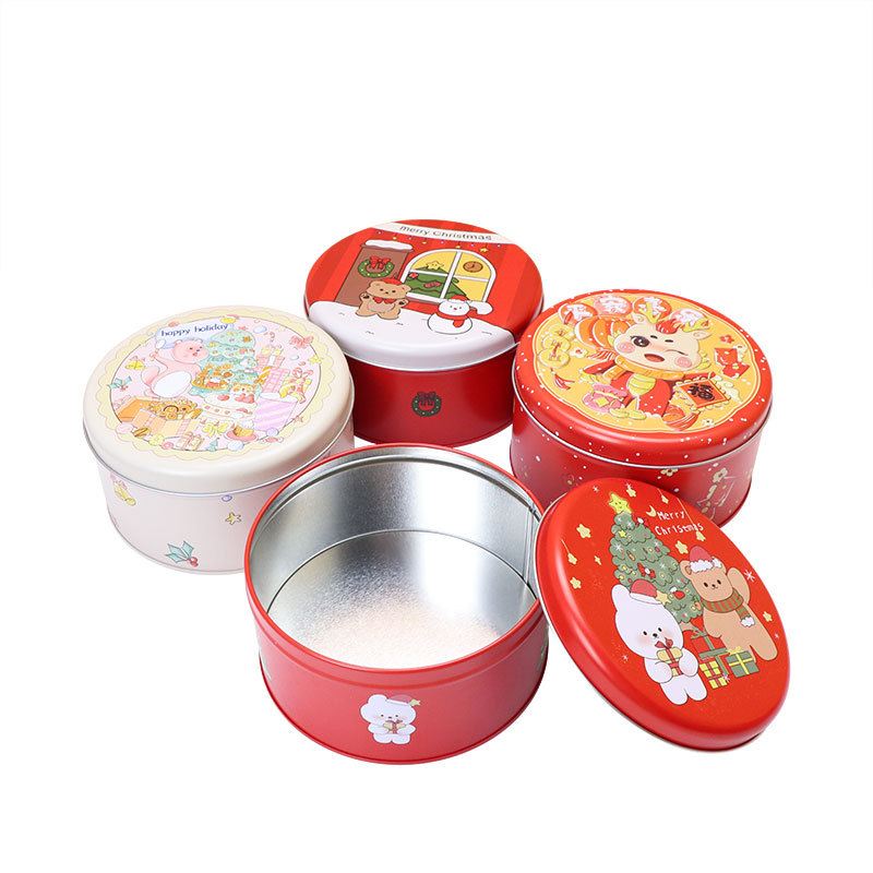 Picture of New Year's Round Tinplate Can Packaging Wedding Candy Cookies New Year's Red Gift Iron Box Customization