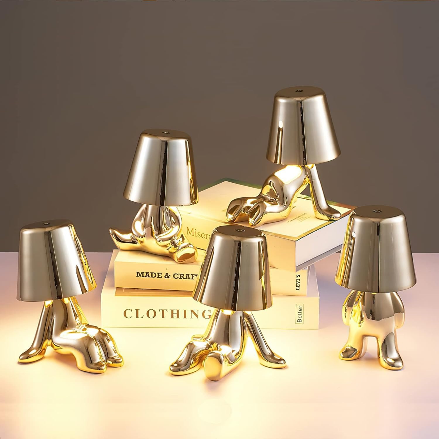 Bedside touch control table lamp, colored cloth velvet gold decoration Thinker statue LED table