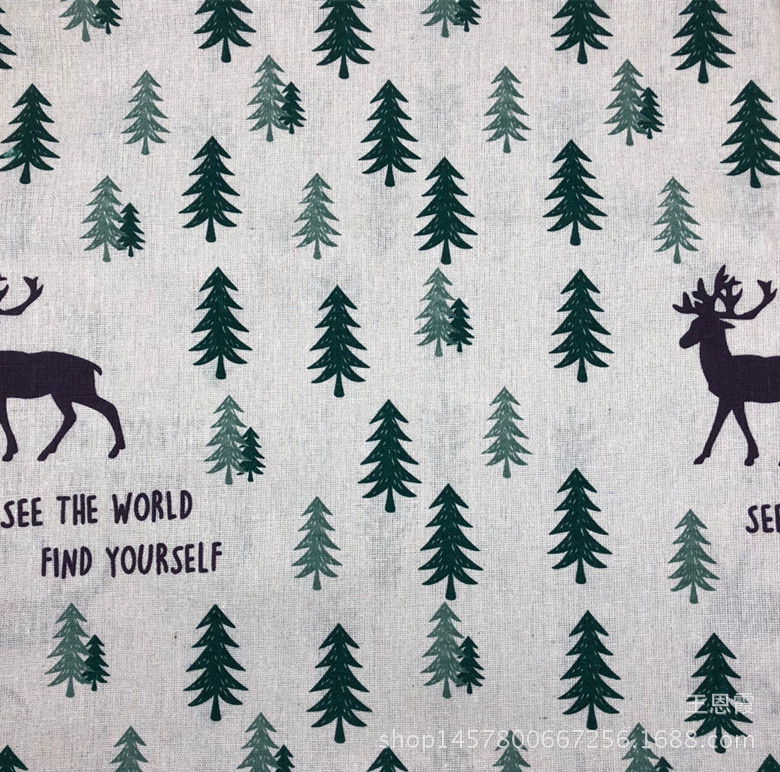 Polyester Cotton Spinning Linen Fabric Fresh Print Turtle Back Cedar Deer Tablecloth Pillow Storage Basket Cloth