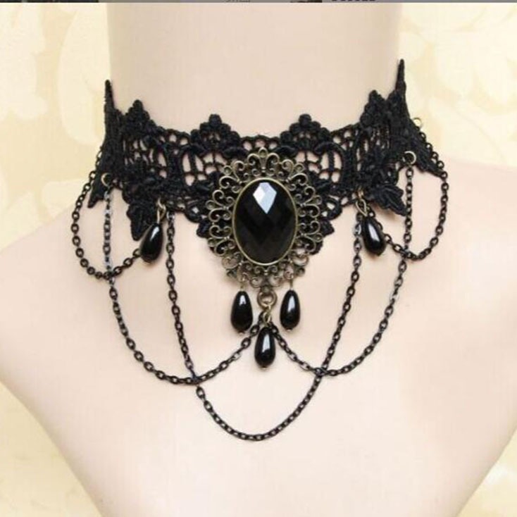 Picture of Cross Border Accessories Women's Neck Strap Court Gothic Spice Girl Neck Chain Lace Necklace Choker Clavicle Chain Collar Collar Vintage