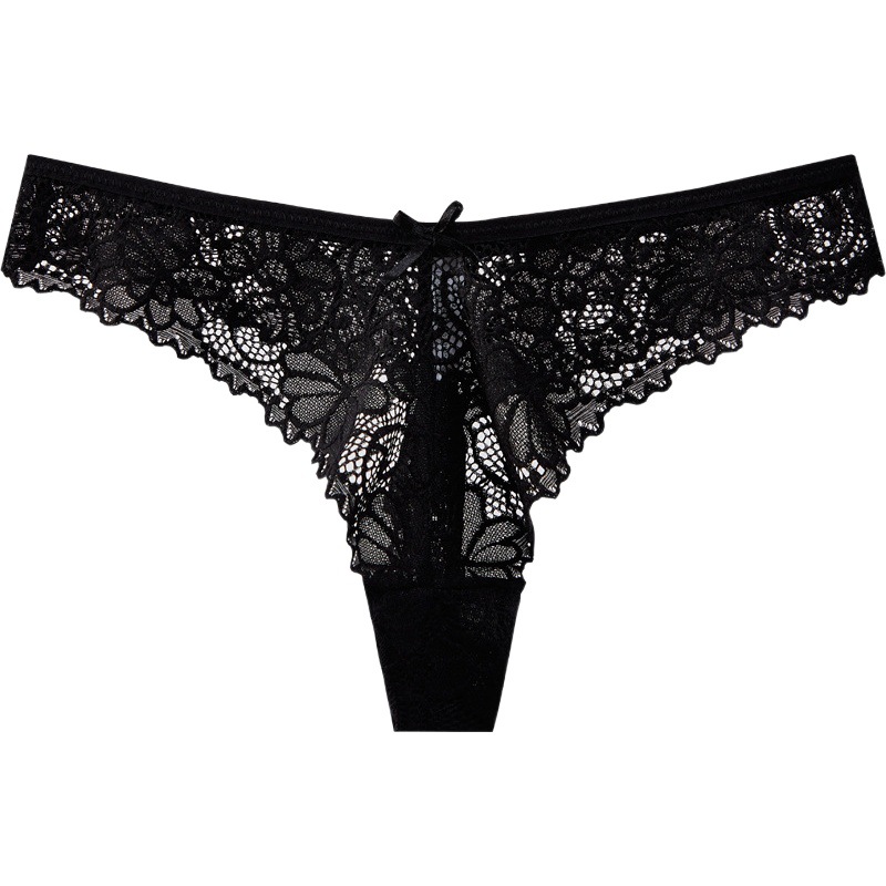 European and American Sexy Lace Bow Women's Thong Hot See-Through Skin-Friendly Cut Out Invisible Low-Waist European and American Underwear