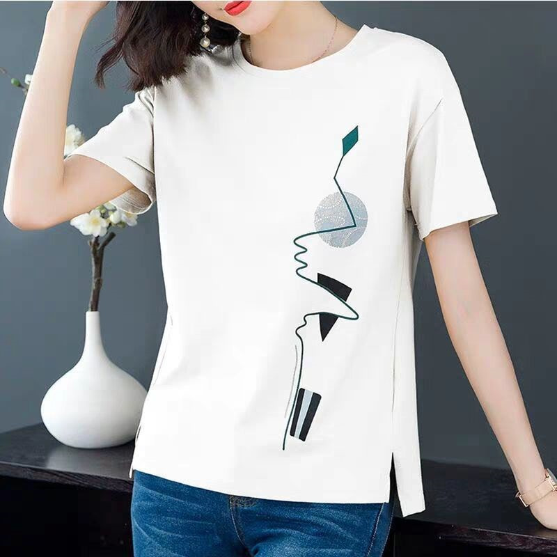 Picture of Short-sleeved T-shirt Women's 2025 New Women's Summer Korean-style Loose plus size chubby girl Artistic Printed T-shirt Trendy Top