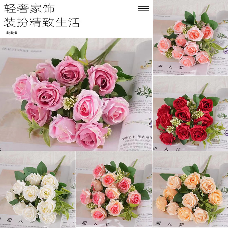 Cross-border 10-head Austin rose artificial flower artificial flower wedding flower Home Display Photography decorative flower props