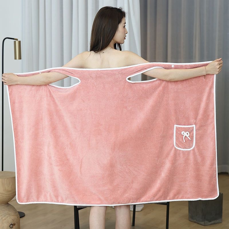 Picture of free size Wearable Bath Towel Female Adult Strapless Sling Bath Skirt Soft Absorbent Bath Special Coral Fleece Bath Towel Wholesale