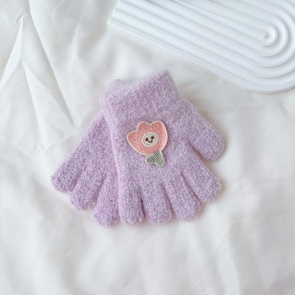 Picture of Korean cartoon children's warm gloves winter cold-proof granular velvet cute boys and girls knitted five fingers 1-3