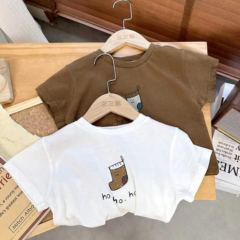 Pure Cotton Kidsren's Short-Sleeved T-Shirt Summer 2024 New Korean Style Cartoon Style for Boys and Girls Printed Half-Sleeve