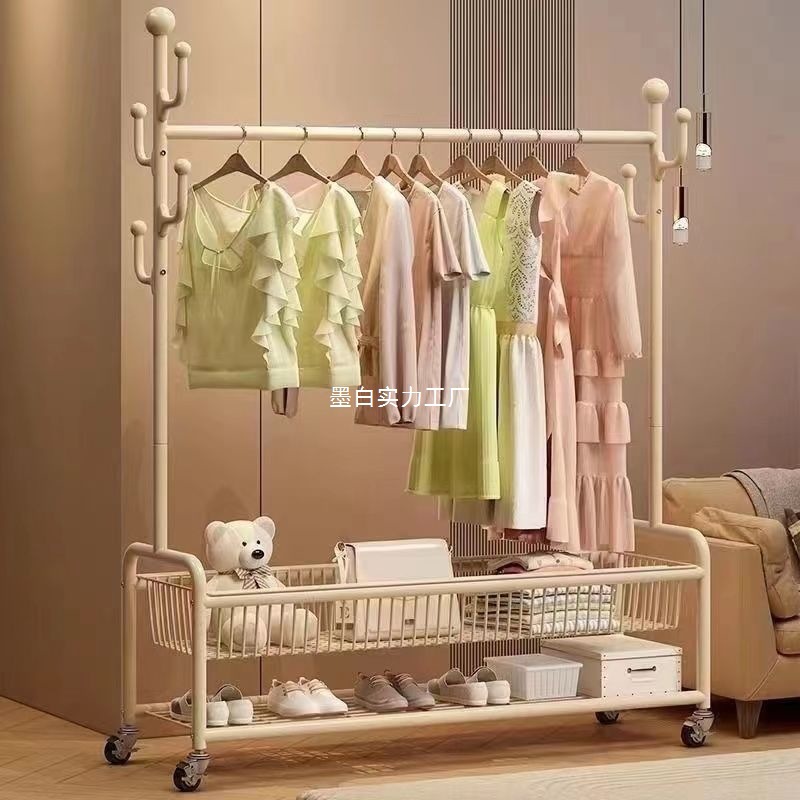 Clothes Rack Floor-Standing Household Vertical Mobile Bedroom Clothes Hanger Rack Simple Coat Rack for Living Room
