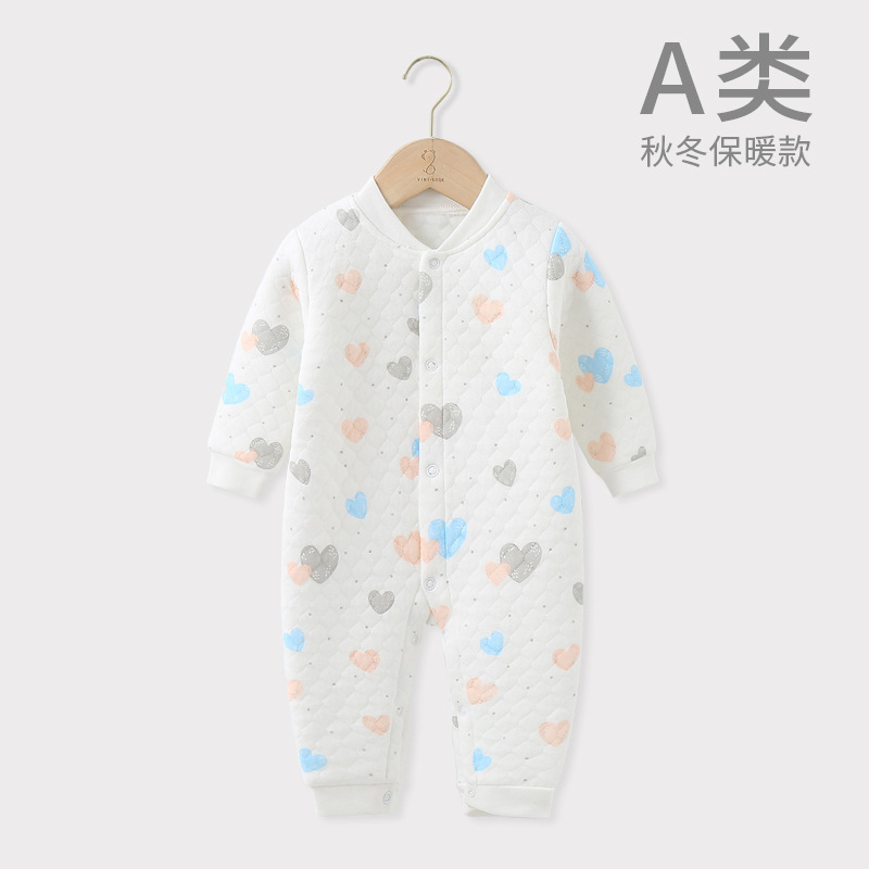 Picture of Baby Jumpsuit Pure Cotton Quilted Crawling Suit Pajamas Seamless Set Unisex Baby Romper Autumn and Winter Outfit Cartoon Pattern