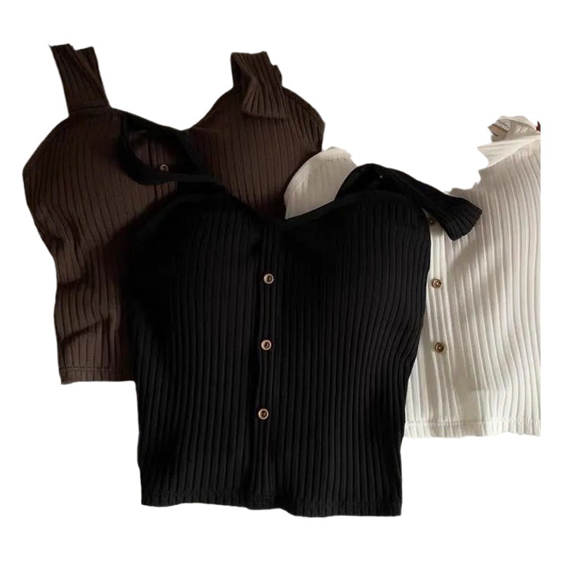 Women's slim camisole with chest pad, autumn sweet cool thin outer wear 2021 New style bottoming top with chest pad