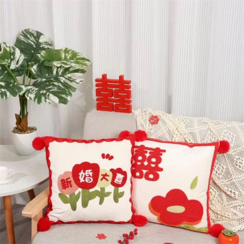 Picture of Wedding pillow a pair of festive red pressing bed pillow living room sofa wedding wedding pillow wedding wedding room decoration