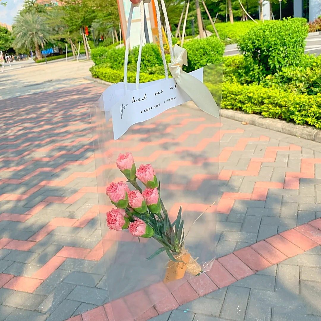 Picture of Flower packaging handbag custom bouquet ins transparent packaging bag gift flower decoration PVC gift bag custom