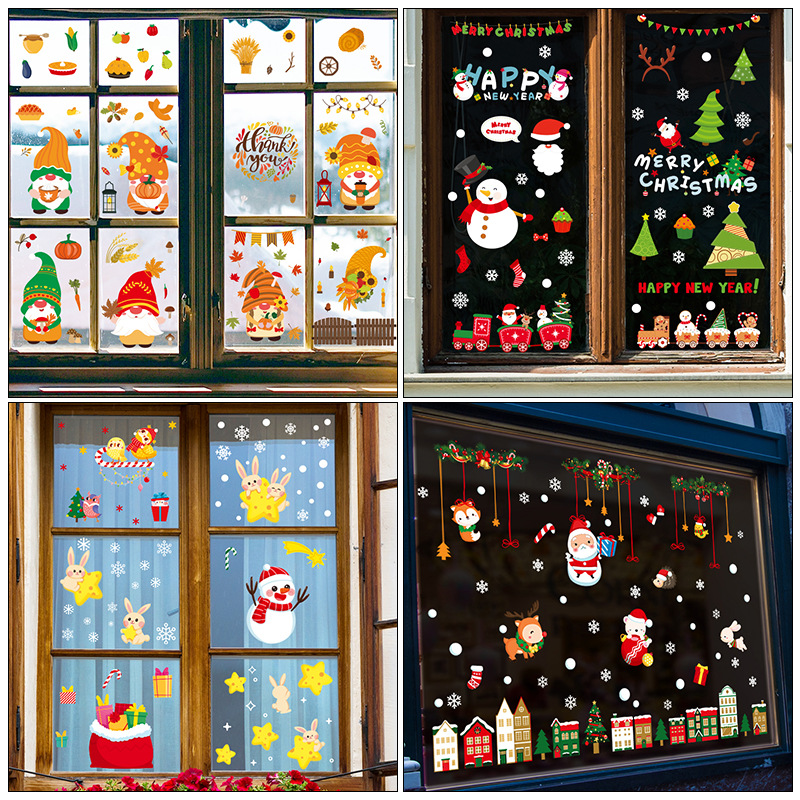 2025 New Amazon Christmas Static Sticker Christmas Castle Santa Claus Elk Snowflake Window Decoration
