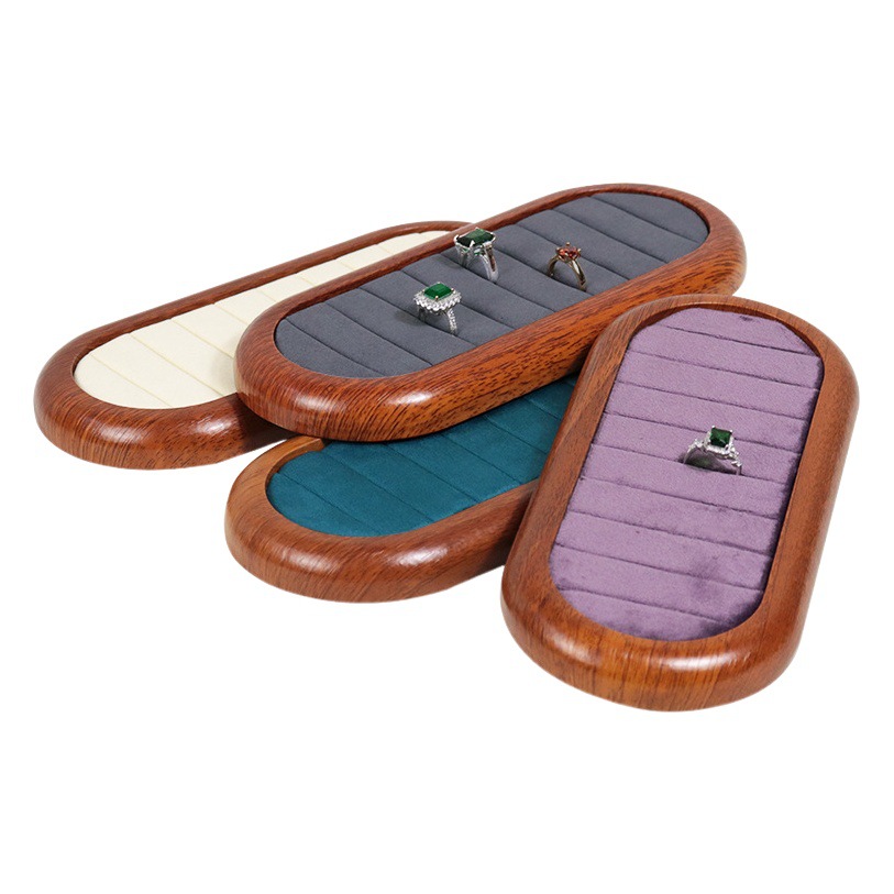 Microfiber jewelry display plate ring plate necklace plate wood grain jewelry display rack jewelry display props flannel tray