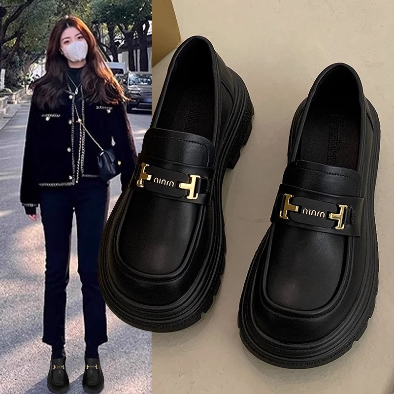 Thick bottom loafers women's wholesale new explosions retro heightening women's shoes small leather shoes versatile shoes black single shoes