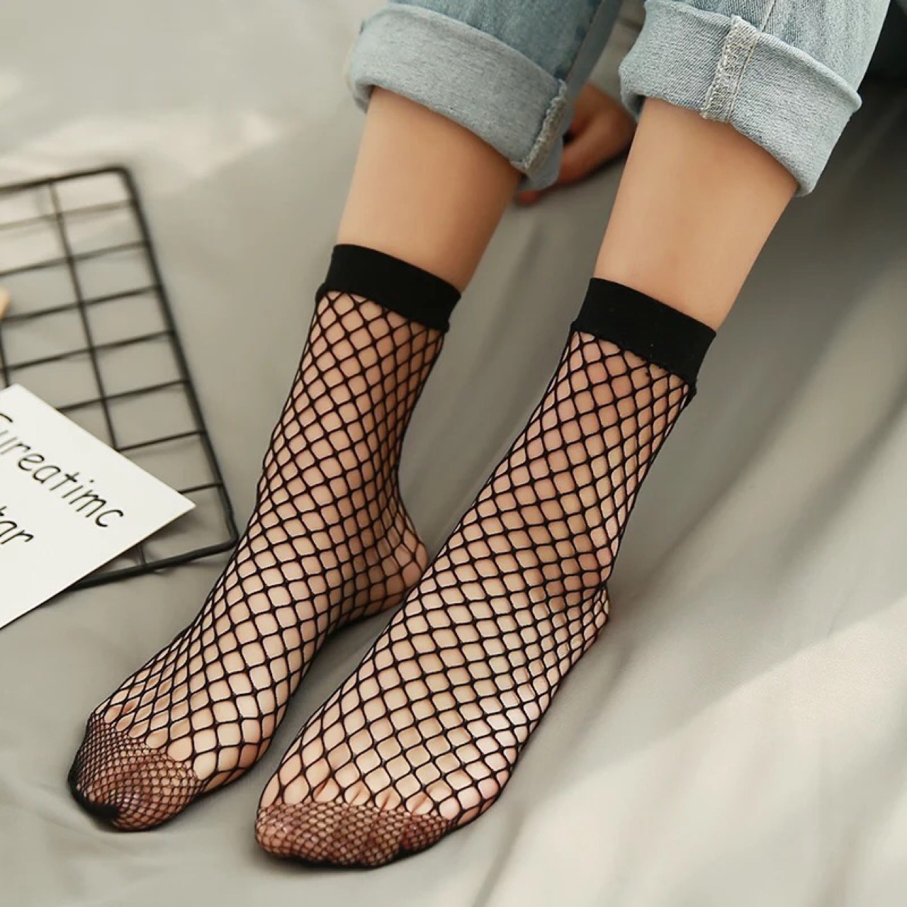 Fishnet Socks Short Socks Korean Fishnet Socks Thin Mesh Socks Harajuku Hollow Black Mesh Stockings Short for Women
