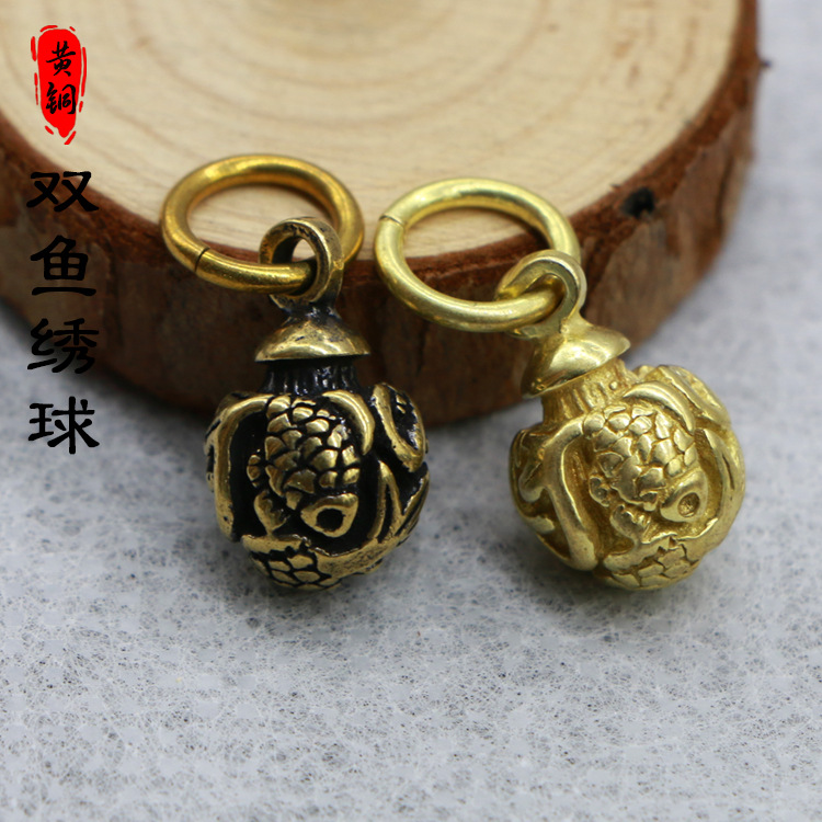 Handmade Pure Copper Keychain Pisces Hydrangea Creative Pendant for Men and Women Metal Waist Hanging Keychain Gift Cultural Creation