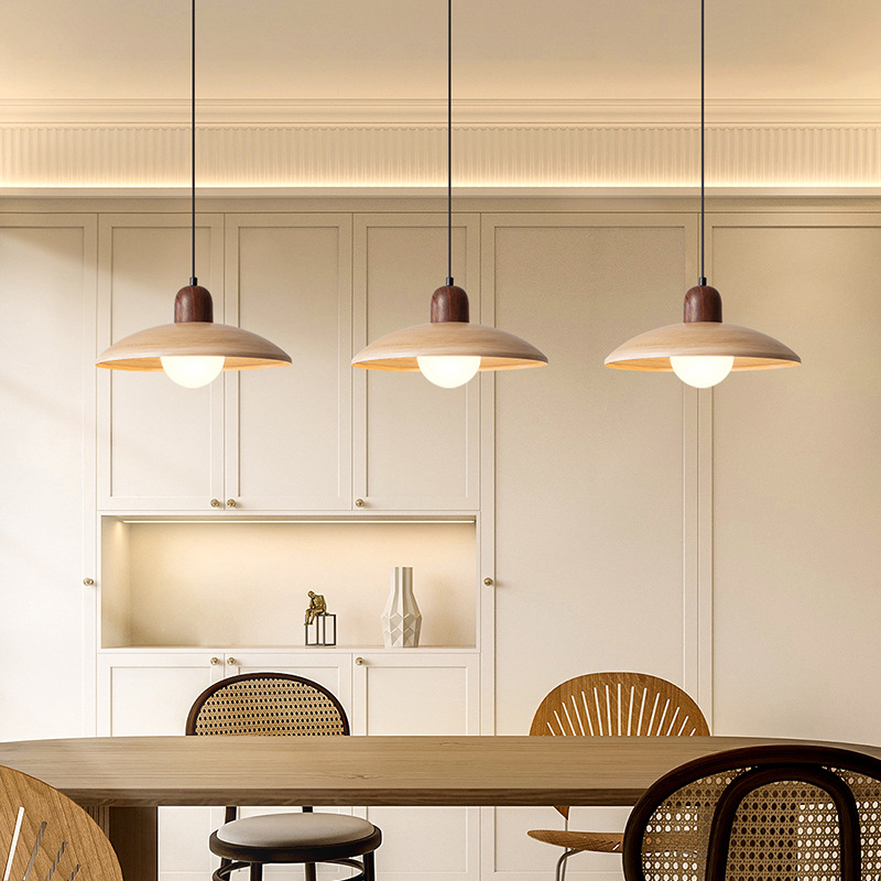 Antique style restaurant small chandelier retro Japanese style walnut original color Nanyang homestay bar three-head chandelier lamp