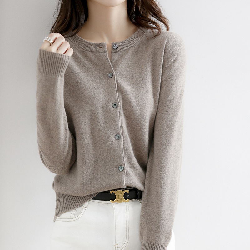 Picture of 2023 autumn and winter new women's round neck cardigan bottoming shirt Korean style long sleeve fashion soft knitted small coat