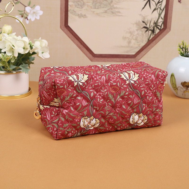Picture of Cross-border Small Floral Quilted Cosmetic Bag Travel Skin Care Zipper Bag Large Capacity Portable Storage Bag Soft Bag